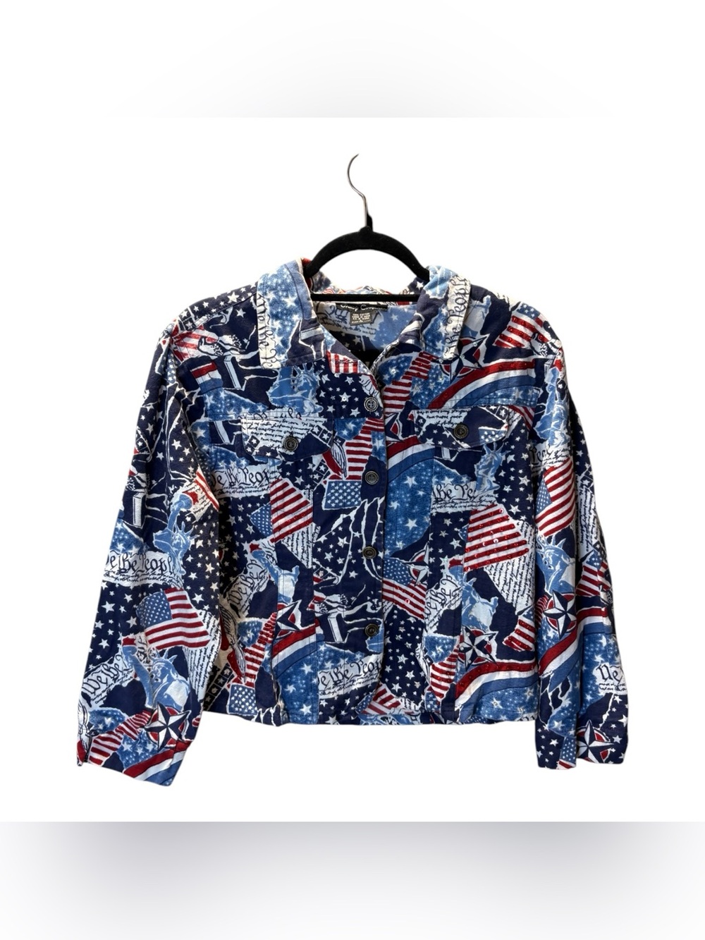 Gaudy Couture Patriotic Print Denim Jacket - Blue Red White